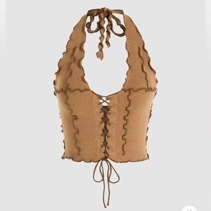 Multicolor Trim Lace Up Halter Top.